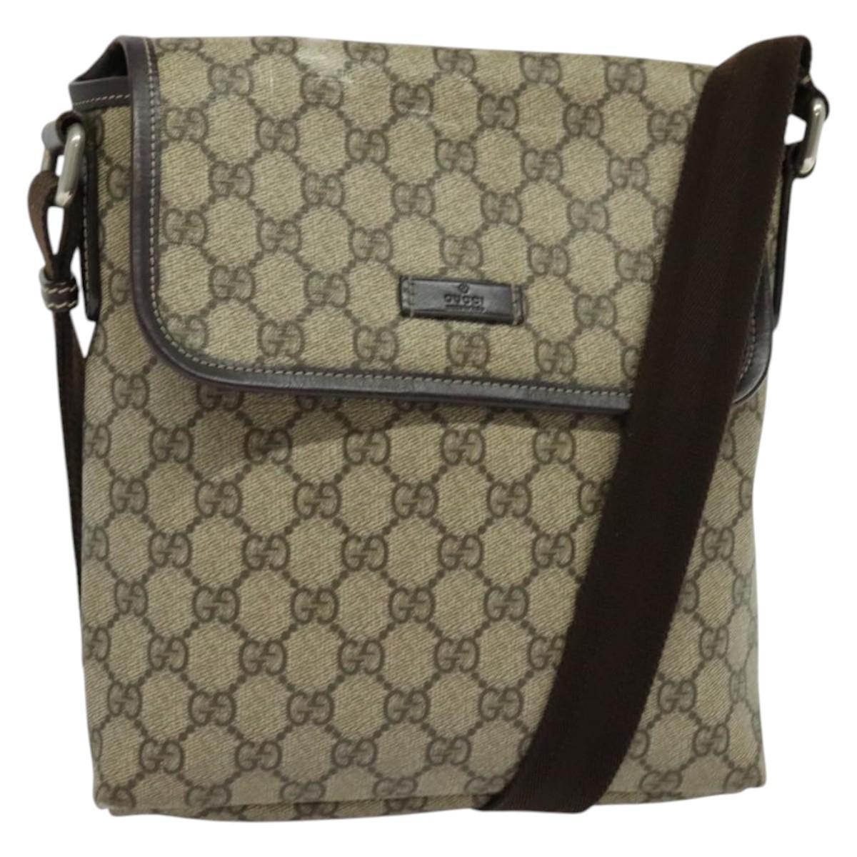 Gucci Gg Supreme Shoulder Bag Pvc Beige Silver 223666 Auth Ep10673